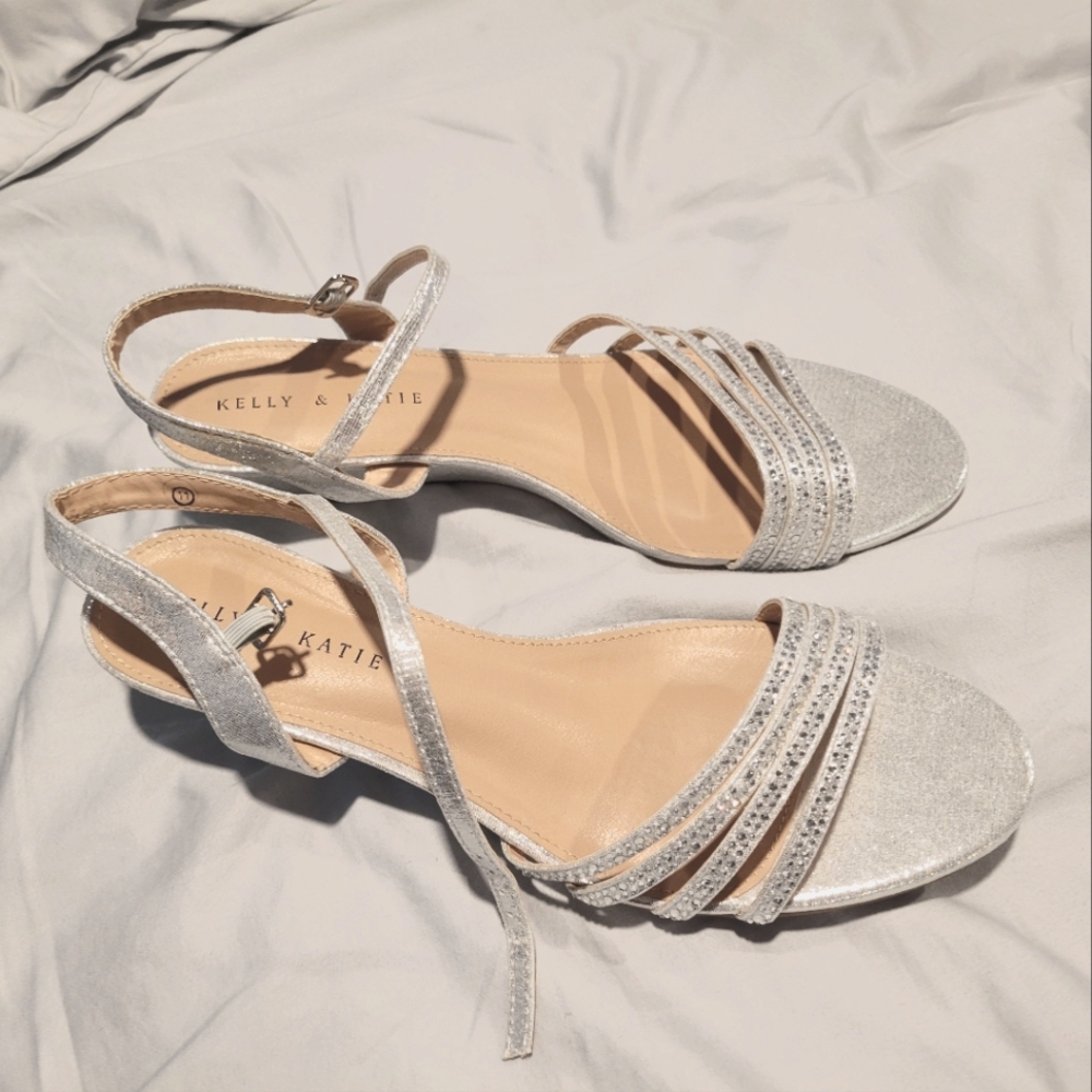 Kelly and Katie silver 2-inch wedge rhinestone sandals size 11 wide